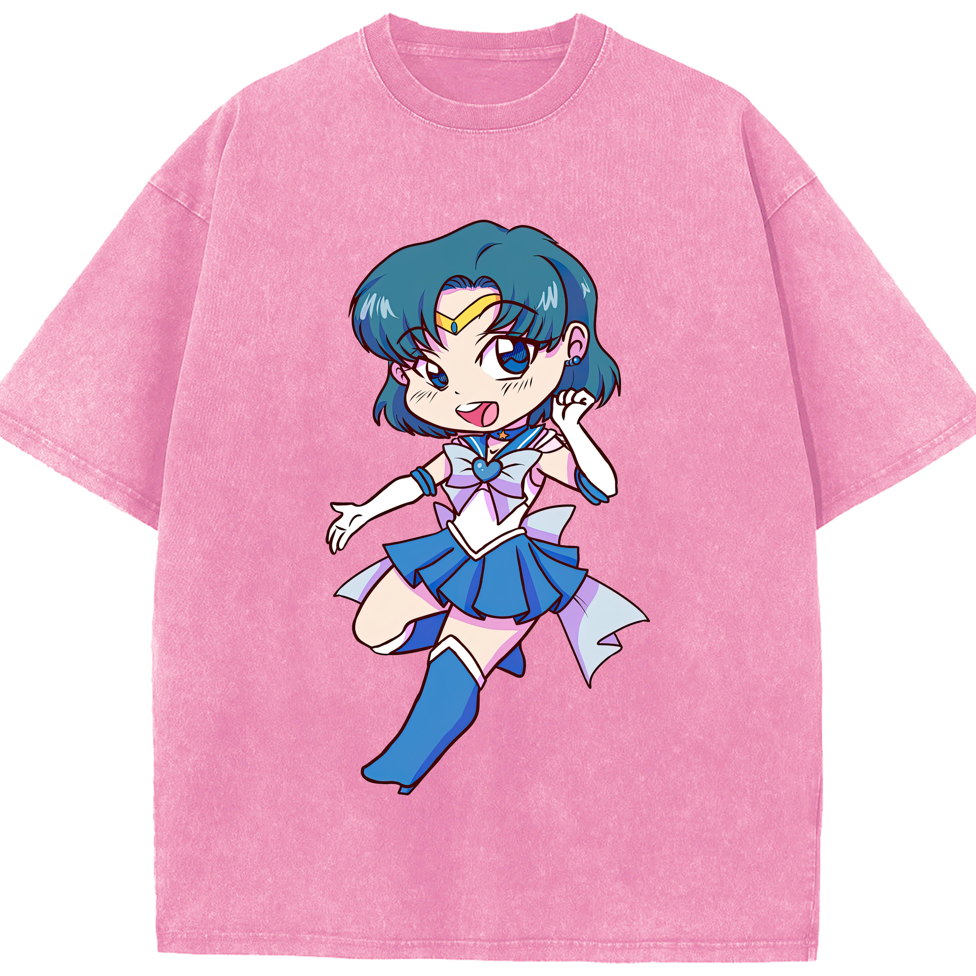 （画像用） 美少女戦士セーラームーン 水野 亜美 みずの あみ Sailor Moon Mizuno Ami 綿100% ヴィンテージ風 半袖Tシャツ（フロントプリント）